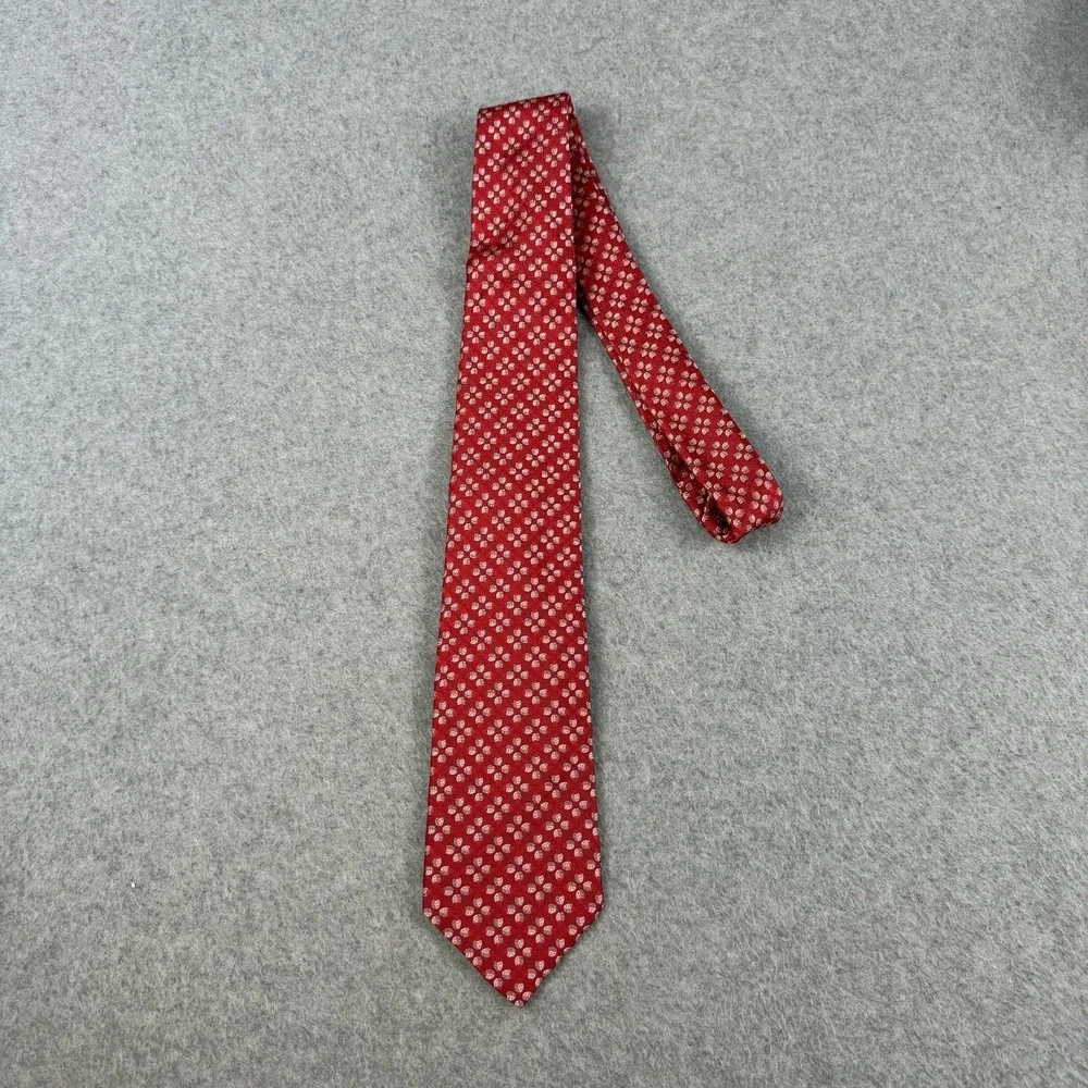 Vintage Jan Leslie Red Silk Tie Silver Ladybug Pattern Italy Luxury 59x3.25